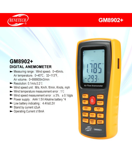 Анемометр Benetech GM8902+ з телескопічною ручкою