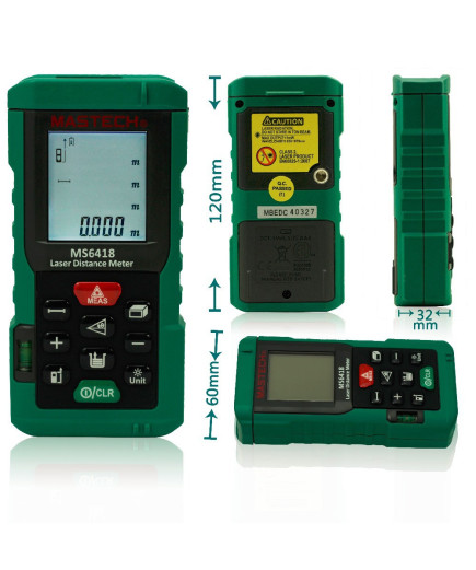 Лазерний далекомір ( лазерна рулетка ) Mastech MS6418 (0,046-80 м) проводить вимірювання V, S, H, пам'ять 99