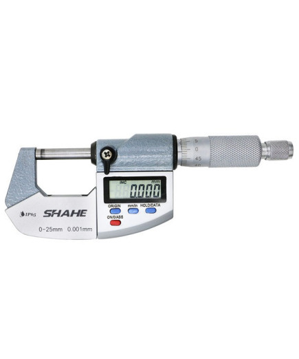 Мікрометр цифровий Shahe 0-25mm / 0-1"0.001 (5203-25) в водозащищенном металевому корпусі IP 65