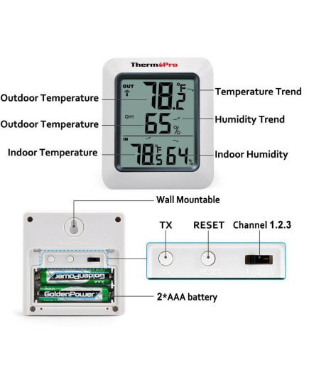 Термогігрометр ThermoPro TP60S з дистанційним датчиком T° (60 метрів)