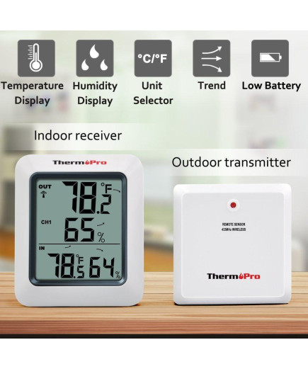 Термогігрометр ThermoPro TP60S з дистанційним датчиком T° (60 метрів)