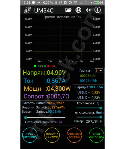 Багатофункціональний USB-тестер RuiDeng UM34C з Bluetooth