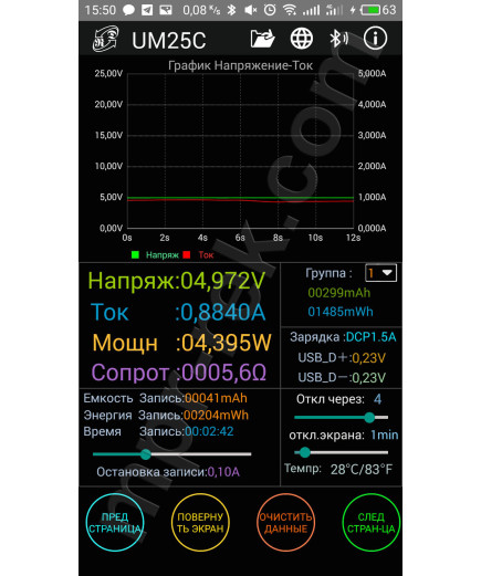Багатофункціональний USB-тестер RuiDeng UM25C з Bluetooth