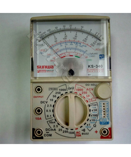 Мультиметр аналоговий SUNWA KS-340 (1000В, DC10A, 20МОм, hFE, звукова продзвонювання)