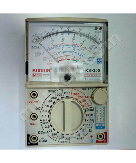 Мультиметр аналоговий SUNWA KS-350 (1000В, DC10A, 20МОм, hFE, тест батарей, Logic test, звукова продзвонювання)