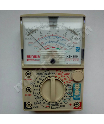 Мультиметр аналоговий SUNWA KS-380 (1000В, DC10A, 20МОм, hFE, тест батарей, звукова продзвонювання)