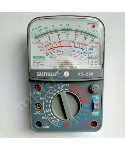 Мультиметр аналоговий SUNWA KS-298 (1000В, 5A, 20МОм, звукова продзвонювання, тест батарей, hFE)