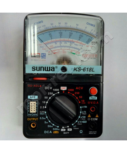 Мультиметр аналоговий SUNWA KS-618L (1000В, DC10A, 20МОм, hFE, тест батарей, підсвітка)