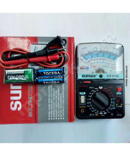 Мультиметр аналоговий SUNWA KS-618L (1000В, DC10A, 20МОм, hFE, тест батарей, підсвітка)