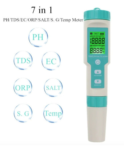 Комбінований pH/TDS/EC/ORP/SALINITY/S. G./Temp - метр EZ COM-600A з підсвічуванням, АТС