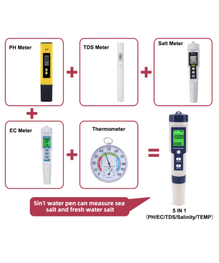 Комбінований вологозахищений TDS/рН/ЄС/Salinity/Temp метр EZ9909 з термометром, змінним електродом, АТС