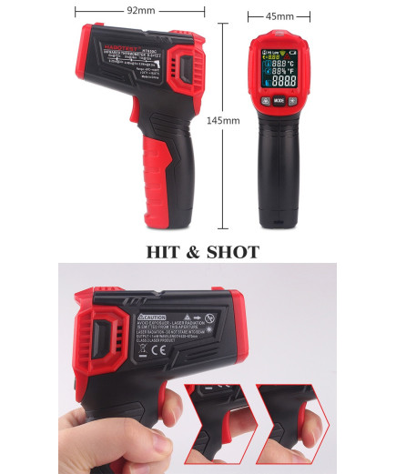 Пірометр Habotest HT650C (IR: -30 ... +550 °C) D:S: 12:1; EMS: 0.10-1.00. Температура і вологість повітря