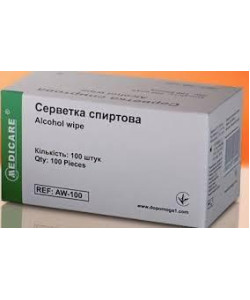 Серветка спиртова 65Х30 мм для обробки шкіри до і після ін'єкцій 100шт/уп
