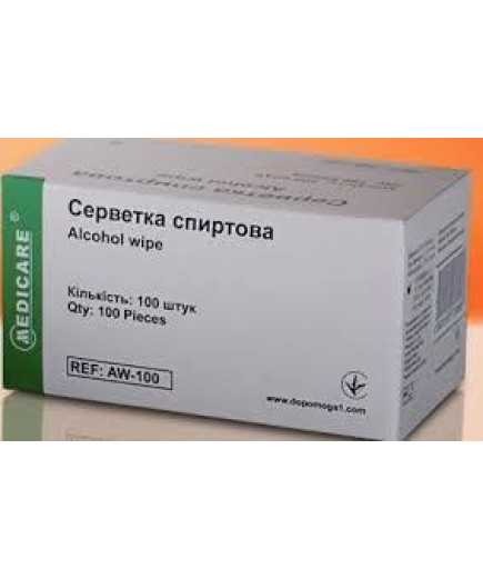Серветка спиртова 65Х30 мм для обробки шкіри до і після ін'єкцій 100шт/уп