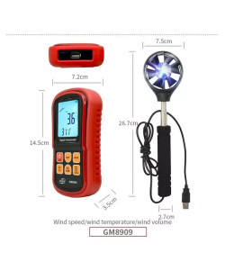 Анемометр Benetech GM8909 (0.3-45m/s; 0-45ºC; 0-999900m3/min) з телескопічною ручкою