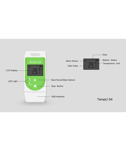 Реєстратор температури TempU04 (-30...+ 60 °C, пам'ять 32000, PDF, ПЗ не потрібно) IP65