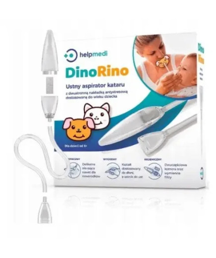 Аспіратор вакуумний назальний HELPMEDI DINORINO (соплевідсмоктувач), накладки у формі тварин, Польща
