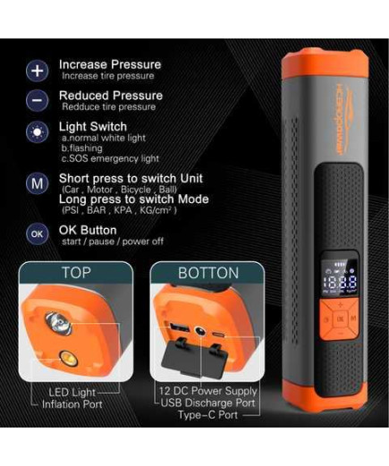 Цифровий автомобільний компресор ANVOMI FO101 (6000 mAh, 10 Bar)