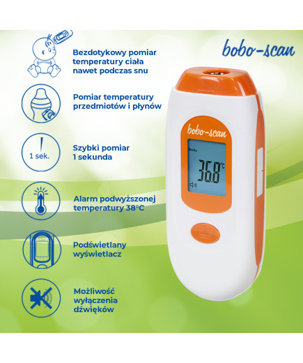 Термометр безконтактний BOBO-SCAN для тіла (32-42 °C), предметів (0-60 °C), Польща
