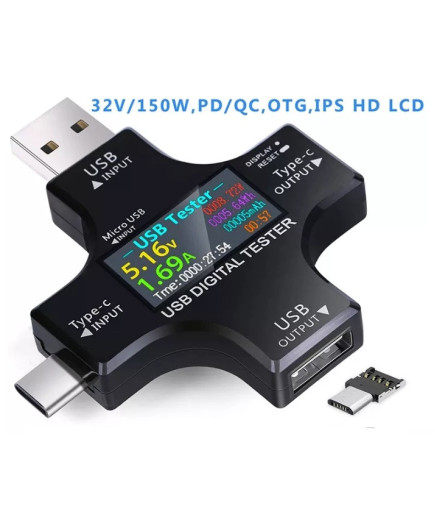 USB-тестер Atorch (TYPE-C, Micro USB) 3,60-32,0 V; 0-150.0W; 0-99999 mAh c Bluetooth