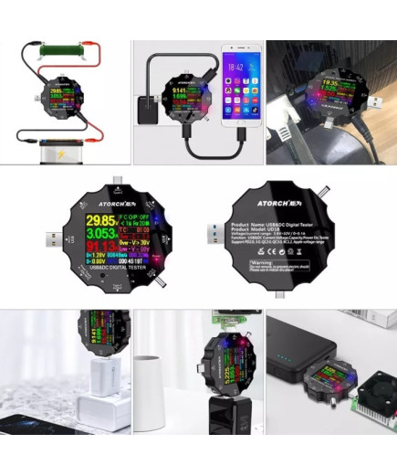 USB Тестер ATORCH UD18 — 18 в 1 (DC: 3,6V-32V, I: 0-5,1A, 0-99999Ah, 0-99999Wh) з Bluetooth (Android та iOS)