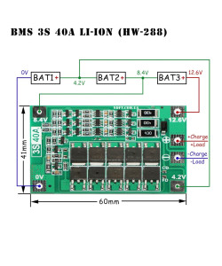 Плата захисту BMS 3S 40A 11,1V (12,6V) для Li-Ion акумуляторів (контролер заряду/розряджання) з балансуванням