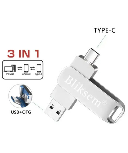 USB накопичувач 2.0 Bliksem 64 Гб c OTG USB і Type-C у металевому корпусі