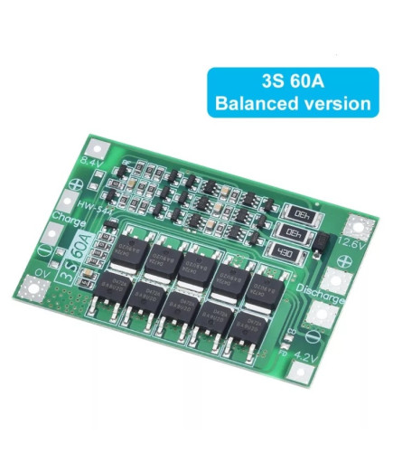 Плата захисту BMS 3S 60A 11,1V (12,6V) для Li-Ion акумуляторів (контролер заряду/розряджання) з балансуванням