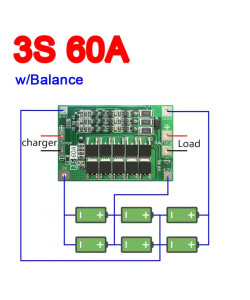 Плата захисту BMS 3S 60A 11,1V (12,6V) для Li-Ion акумуляторів (контролер заряду/розряджання) з балансуванням