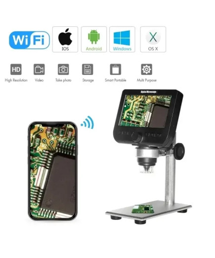 Цифровий мікроскоп з Wifi (1-1000X, 4.3 дюйми, 2MP, USB, Android, iOS) WALCOM I-317