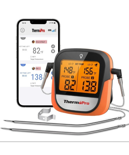 Термометр кулінарний для м'яса, духовки ThermoPro TP-902 з Bluetooth 5.0 (100 м) на 2 щупи