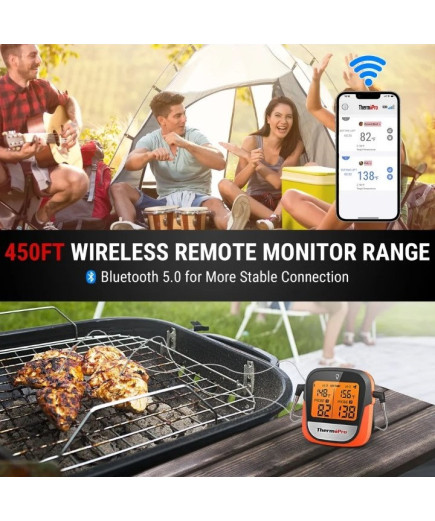 Термометр кулінарний для м'яса, духовки ThermoPro TP-902 з Bluetooth 5.0 (100 м) на 2 щупи