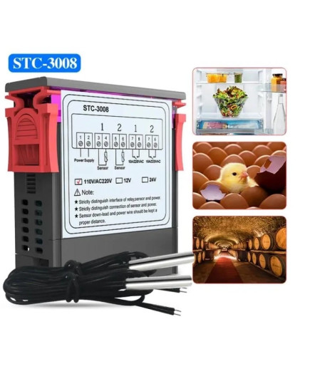 Терморегулятор (термостат) STC-3008 (-55 °C... +120 °C) двоканальний, 220V