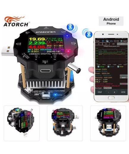 USB Тестер ATORCH UD18L — 18 в 1 з вбудованим навантаженням (DC: 3,6V-32V, I: 0-5,1A) з Bluetooth (Android та iOS)