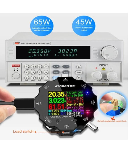 USB Тестер ATORCH UD18L — 18 в 1 з вбудованим навантаженням (DC: 3,6V-32V, I: 0-5,1A) з Bluetooth (Android та iOS)