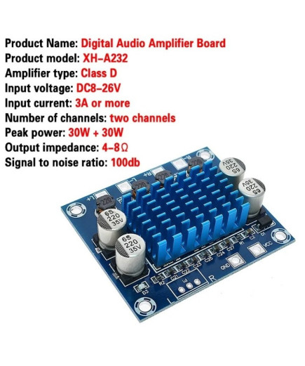 Аудіопідсилювач Звуковий TPA3110 2 Х 30 W Стерео (XH-A232) DC 8-26V 3A