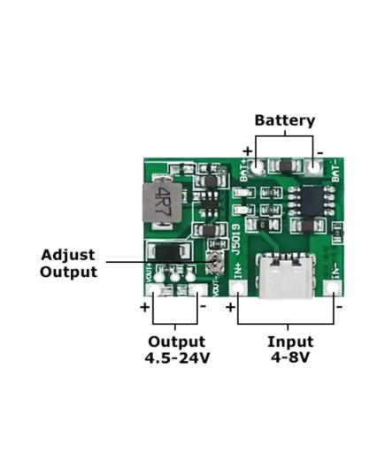 Модуль заряду Li-Ion АКБ з DC/DC step-up перетворювачем J5019 (Micro-USB)
