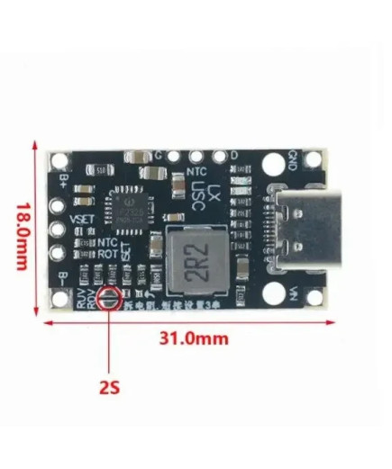 Модуль заряджання LX-USC-V2 (15 W) для 2S Lithium Battery з BMS, Роз'єм Type-C, підтримка швидкого заряджання (QC3)