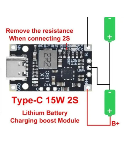 Модуль заряджання LX-USC-V2 (15 W) для 2S Lithium Battery з BMS, Роз'єм Type-C, підтримка швидкого заряджання (QC3)