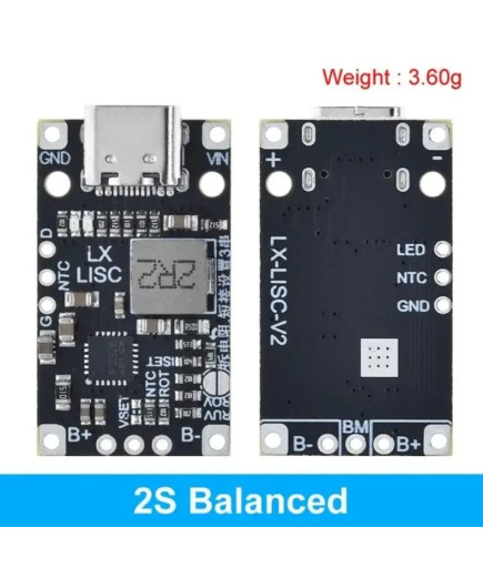 Модуль заряджання LX-USC-V2 (15 W) для 2S Lithium Battery з BMS, Роз'єм Type-C, підтримка швидкого заряджання (QC3)