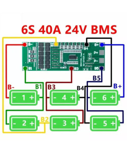BMS плата 6S 40A Контролер заряду/розряду 6S Li-Ion 18650 з балансуванням 24V 40A max