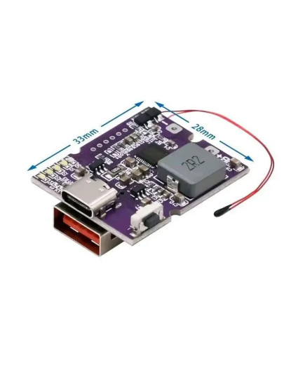 Плата заряджання Type-C + USB з дисплеєм, 22.5 Вт, для Li-ion АКБ 3.7 В (4.2 В), підтримка QC, PD